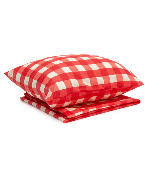 Vauvan pussilakanasetti „Red grid”. Vauvan pussilakanasetti