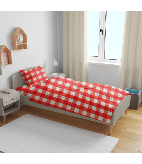 Vauvan pussilakanasetti „Red grid”. Vauvan pussilakanasetti