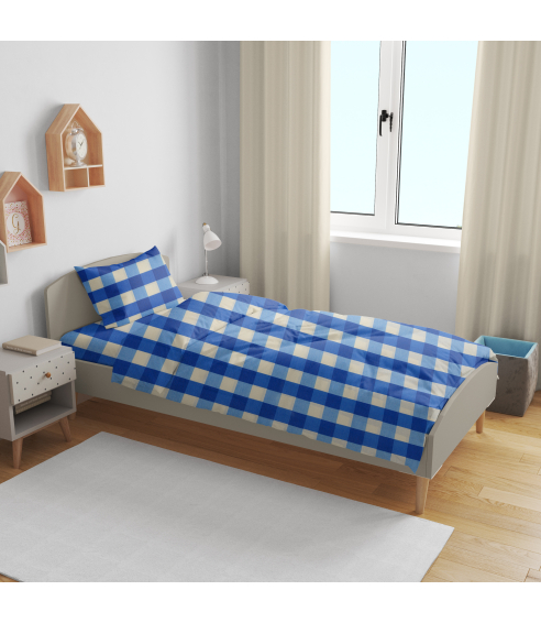 Vauvan pussilakanasetti „Blue grid“. Vauvan pussilakanasetti