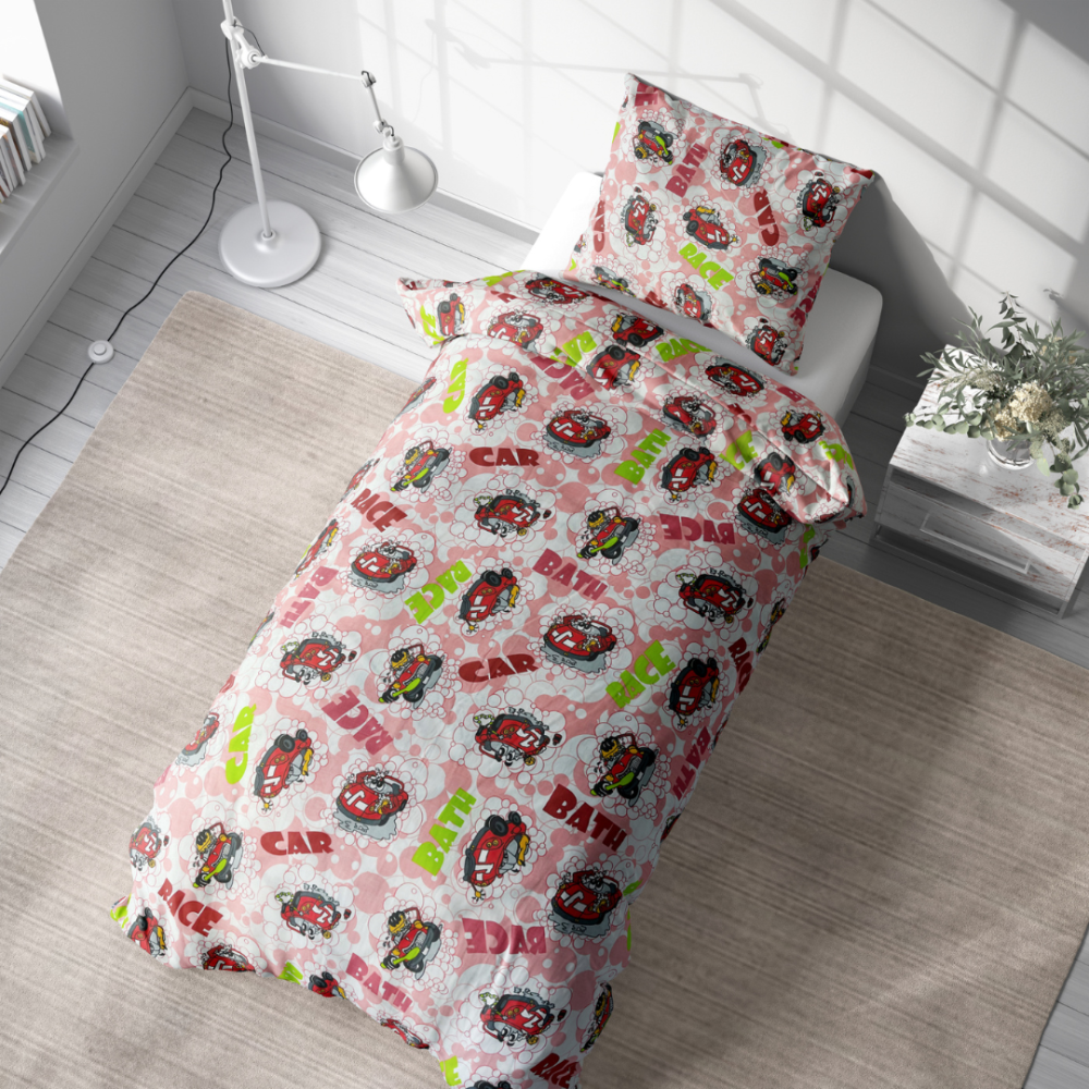 Lasten pussilakanasetti „Bath red”. Lasten pussilakanasetti, 140x200 cm