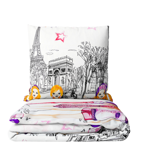 Lasten pussilakanasetti „Eiffel violet”. Lasten pussilakanasetti