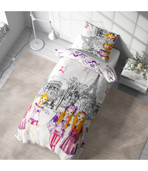 Lasten pussilakanasetti „Eiffel violet”. Lasten pussilakanasetti