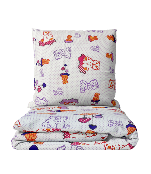 Lasten pussilakanasetti „Violet bears”. Lasten pussilakanasetti
