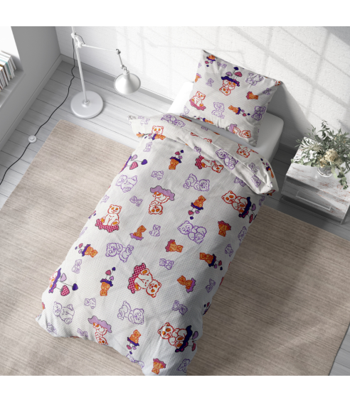 Lasten pussilakanasetti „Violet bears”. Lasten pussilakanasetti