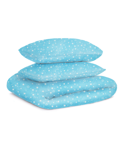 Lasten pussilakanasetti „Blue Stars“. Puuvilla pussilakanasetti