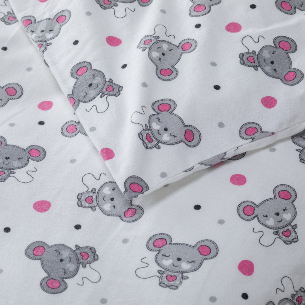 Lasten pussilakanasetti „Mousy“. Lasten pussilakanasetti, 110x140 cm, 140x200 cm