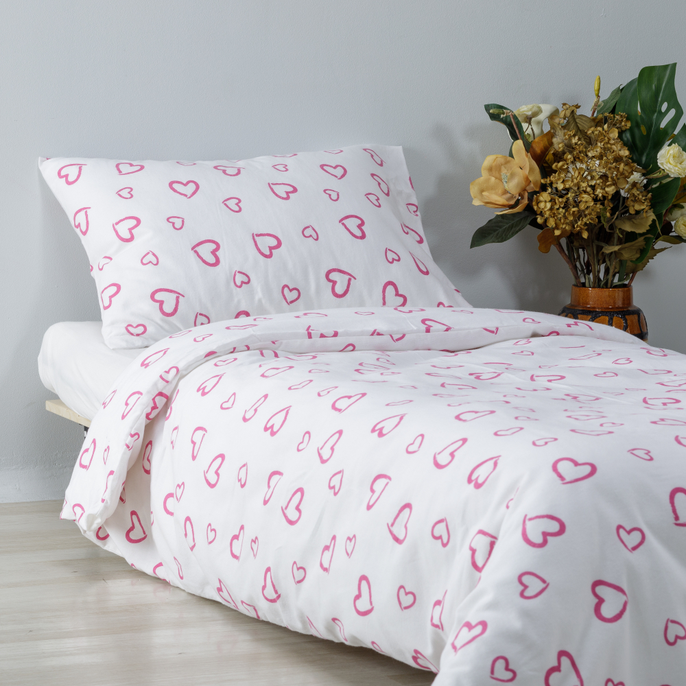 Vauvan pussilakanasetti „Pink love“. Vauvan pussilakanasetti, 140x200 cm