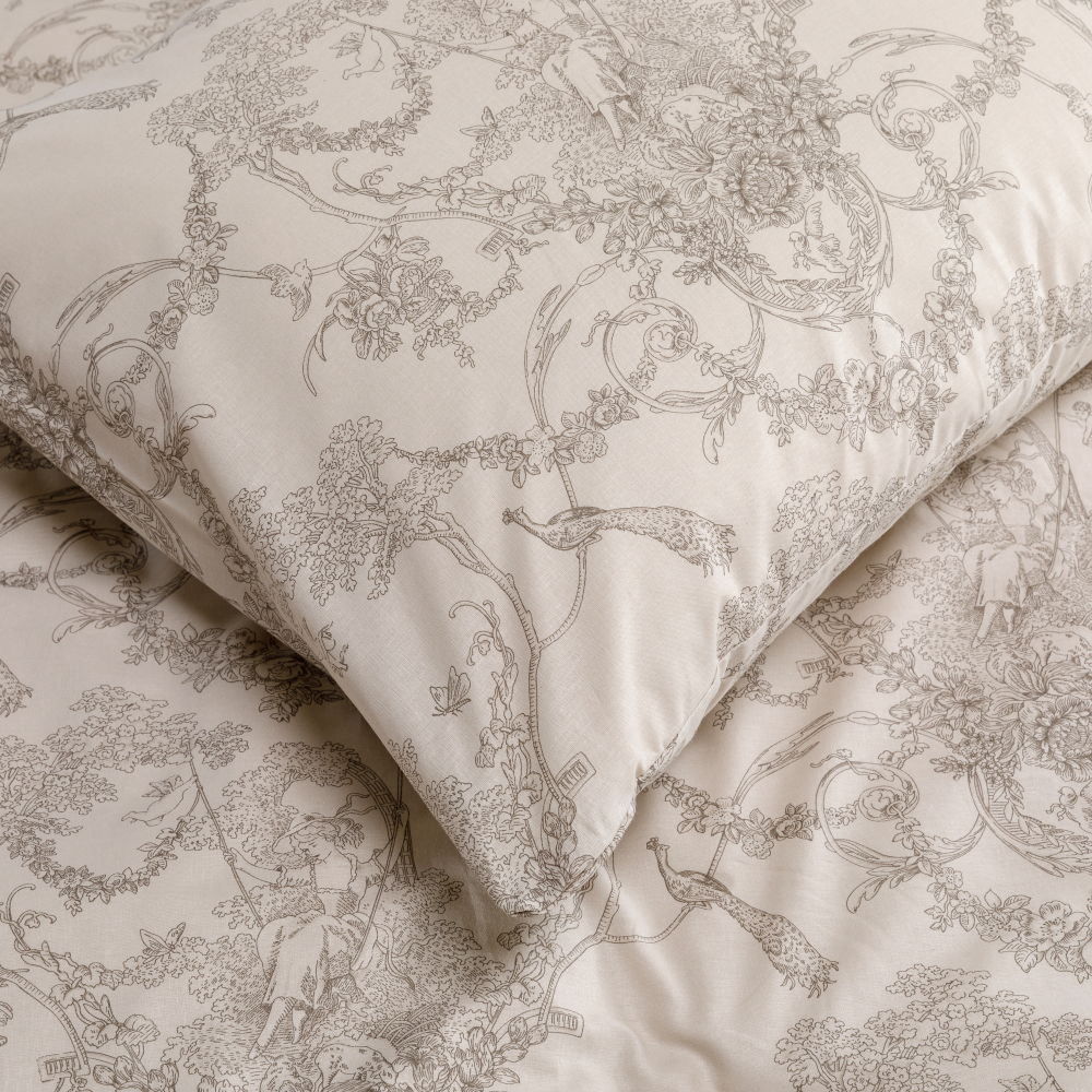 Pussilakanasetti „Toile de Jouy grey“. Puuvilla pussilakanasetti, 140x200 cm, 160x200 cm