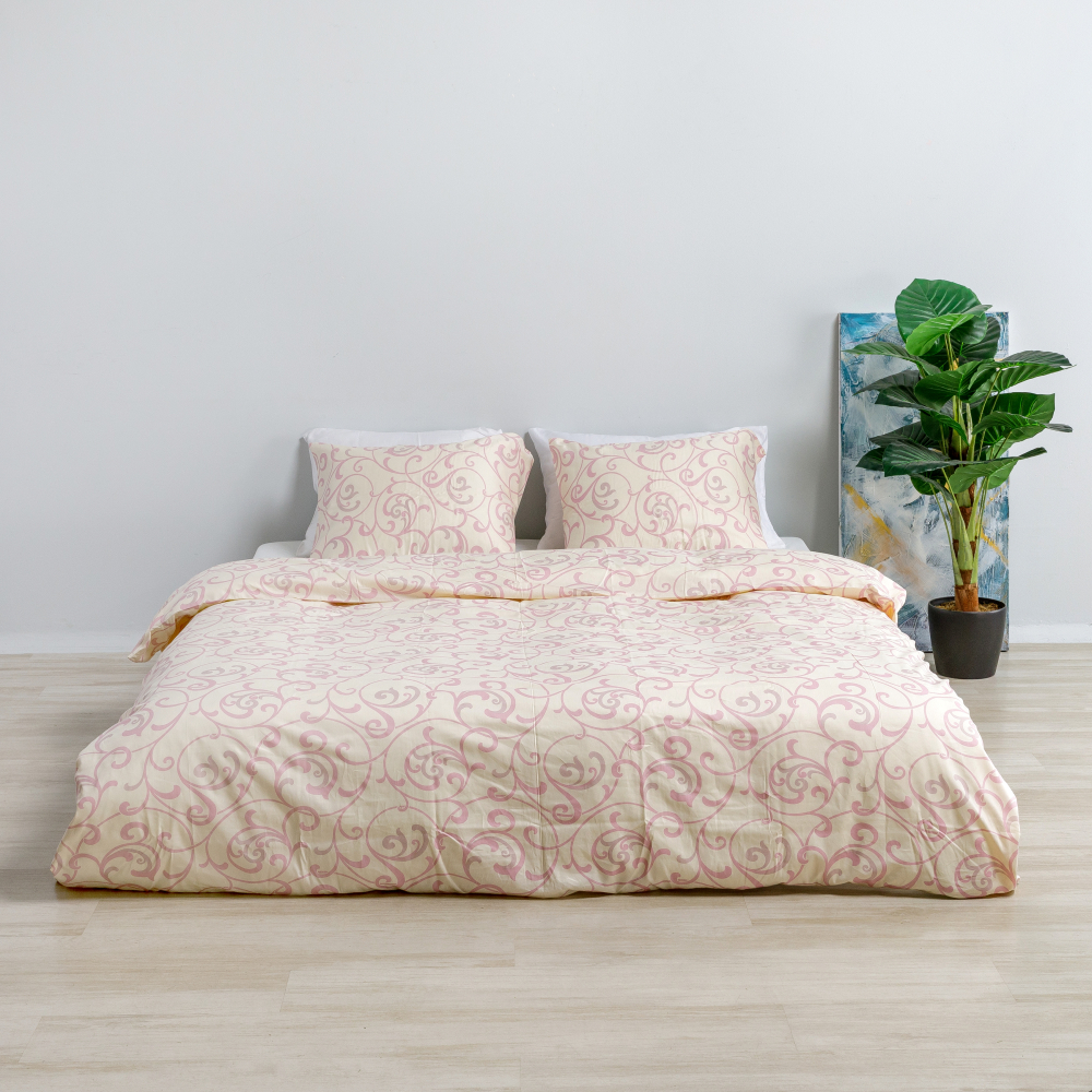 Premium satiinipussilakanasetti „Pink curls“. Satiinipussilakanasetti, 160x200 cm, 200x200 cm, 200x220 cm