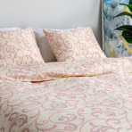 Premium satiinipussilakanasetti „Pink curls“. Satiinipussilakanasetti, 160x200 cm, 200x200 cm, 200x220 cm