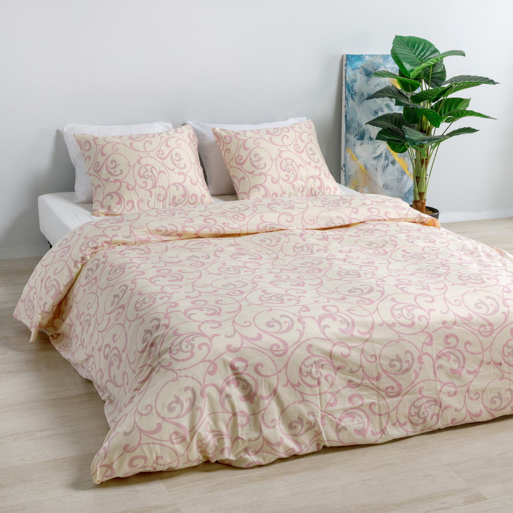 Premium satiinipussilakanasetti „Pink curls“. Satiinipussilakanasetti, 160x200 cm, 200x200 cm, 200x220 cm