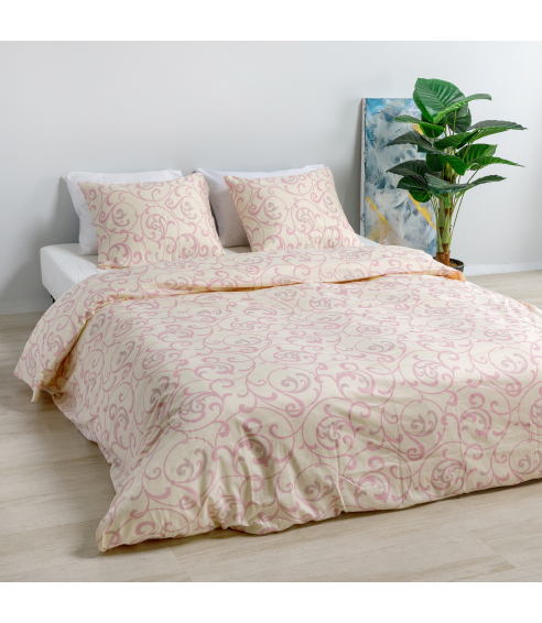 Premium satiinipussilakanasetti „Pink curls“. Satiinipussilakanasetti