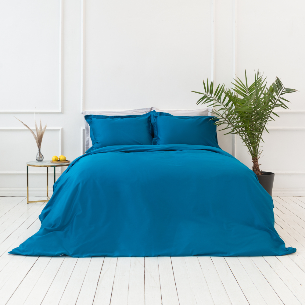 Premium satiinipussilakanasetti „Turquoise“. Satiinipussilakanasetti, 200x200 cm