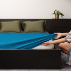 Satiini muotoonommeltu lakana „Turquoise“. Muotoonommeltu lakana, 80x200 cm, 90x200 cm, 120x200 cm, 140x200 cm, 160x200 cm, 180x200 cm