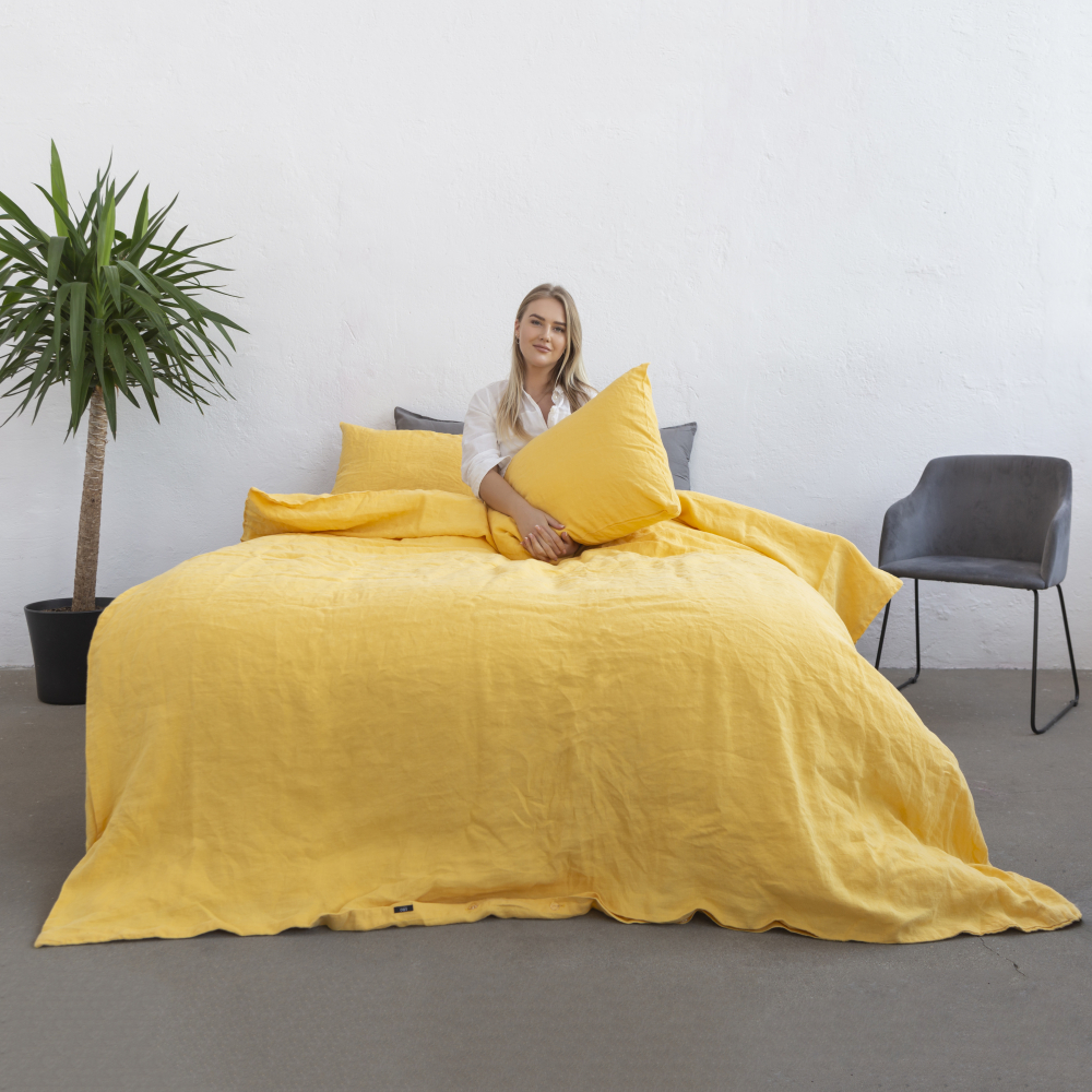 Pellava pussilakanasetti „Linen yellow“. Pellava pussilakanasetti, 140x200 cm