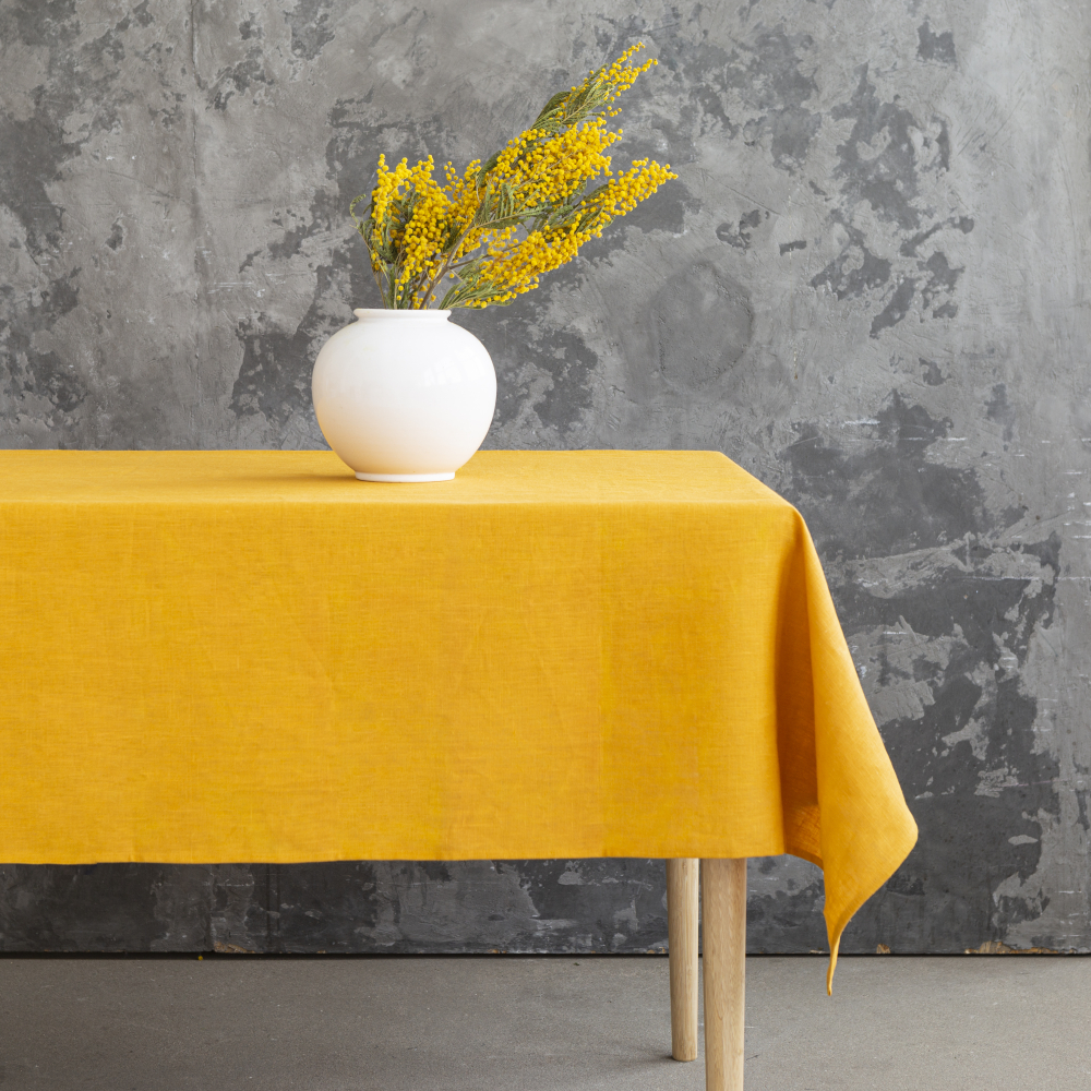 Pöytäliina „Linen yellow“. Pellavapöytäliinat, 140x140 cm, 140x300 cm