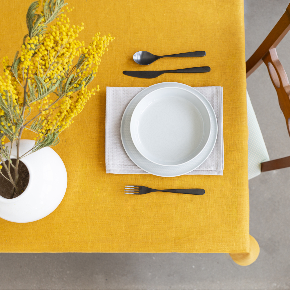 Pöytäliina „Linen yellow“. Pellavapöytäliinat, 140x140 cm, 140x300 cm