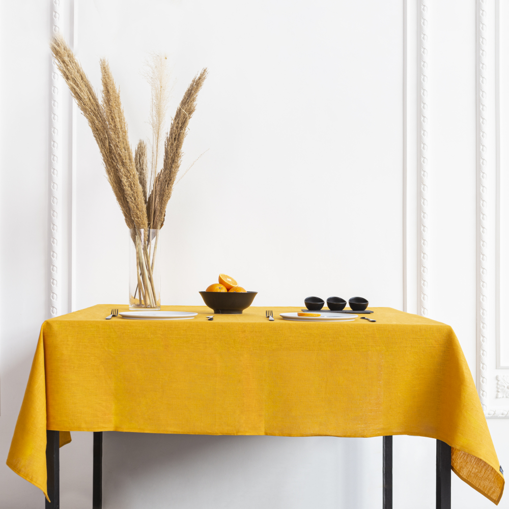 Pöytäliina „Linen yellow“. Pellavapöytäliinat, 140x140 cm, 140x300 cm
