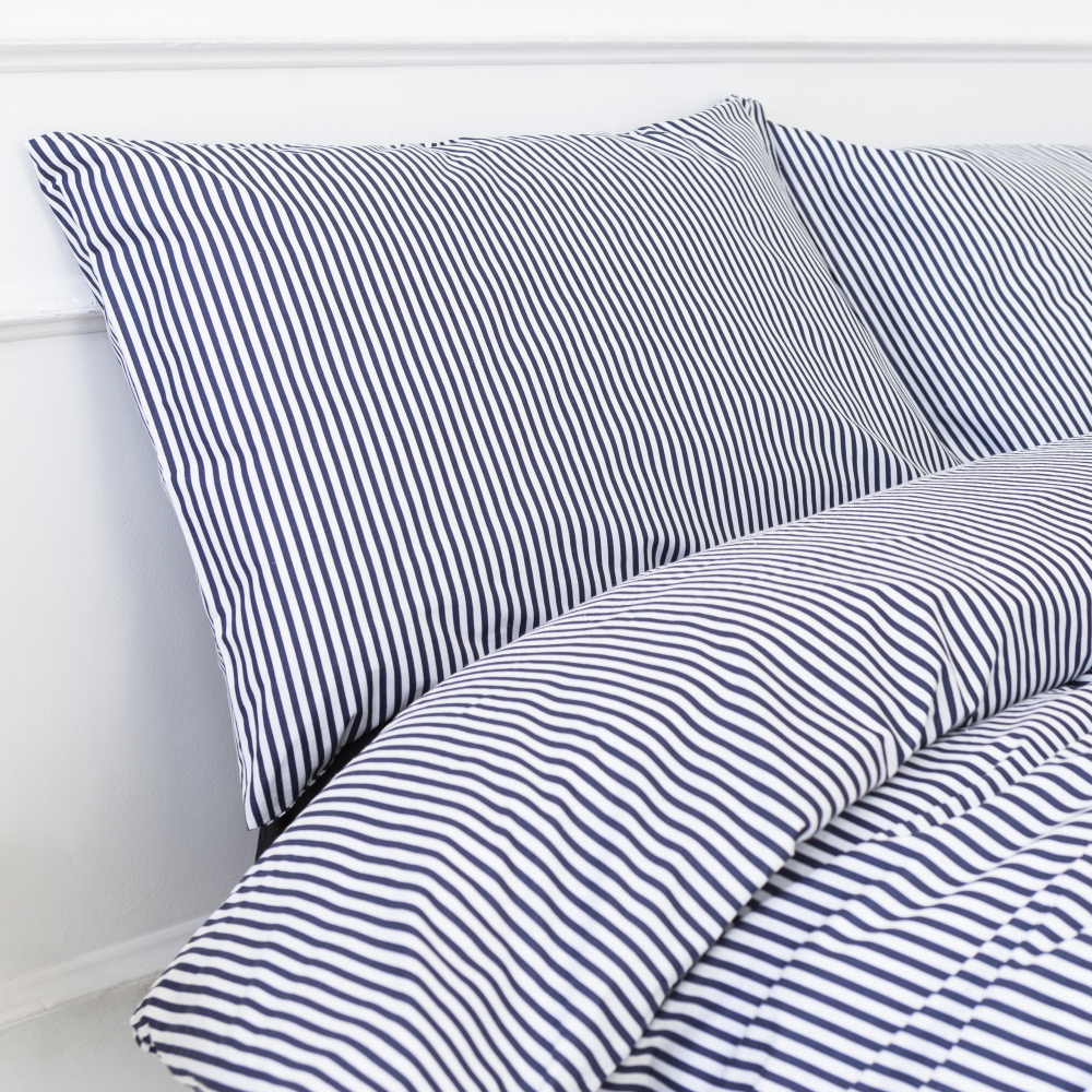 Pussilakanasetti „Blue stripes“. Puuvilla pussilakanasetti, 140x200 cm