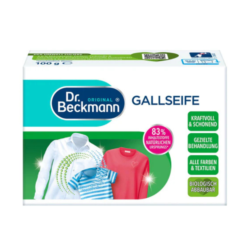 Tahrojenpuhdistussaippua sappinesteellä ”Gall Soap Dr. Beckmann”. Puhdistusaineet