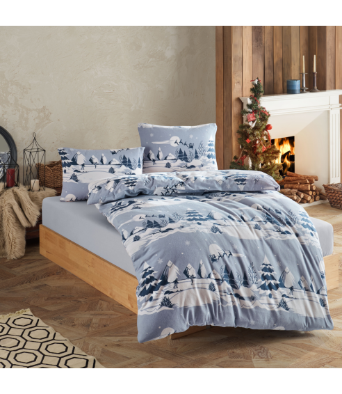 Joulu pussilakanasetti „Snowy blue“. Puuvilla pussilakanasetti