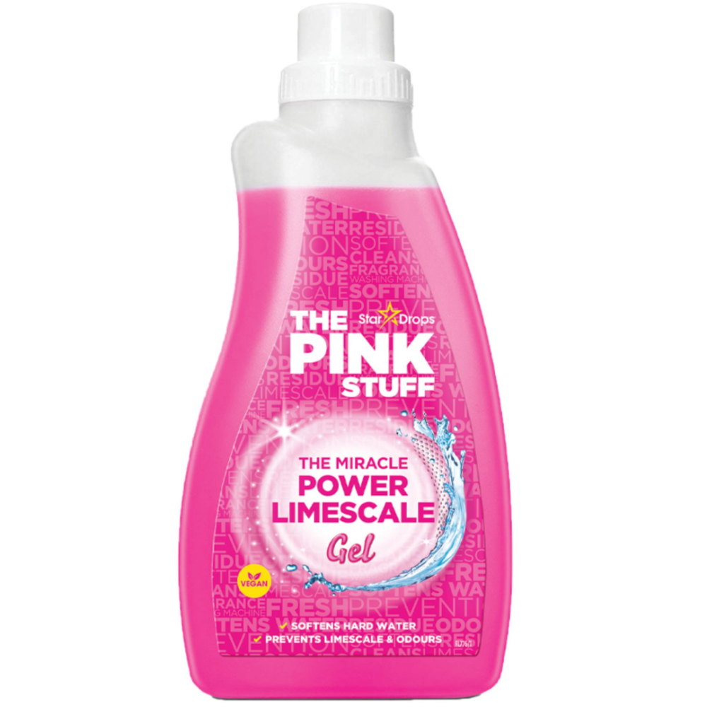 Pesukoneen kalkinpoistogeeli ”Limescale Gel The Pink Stuff”. Puhdistusaineet