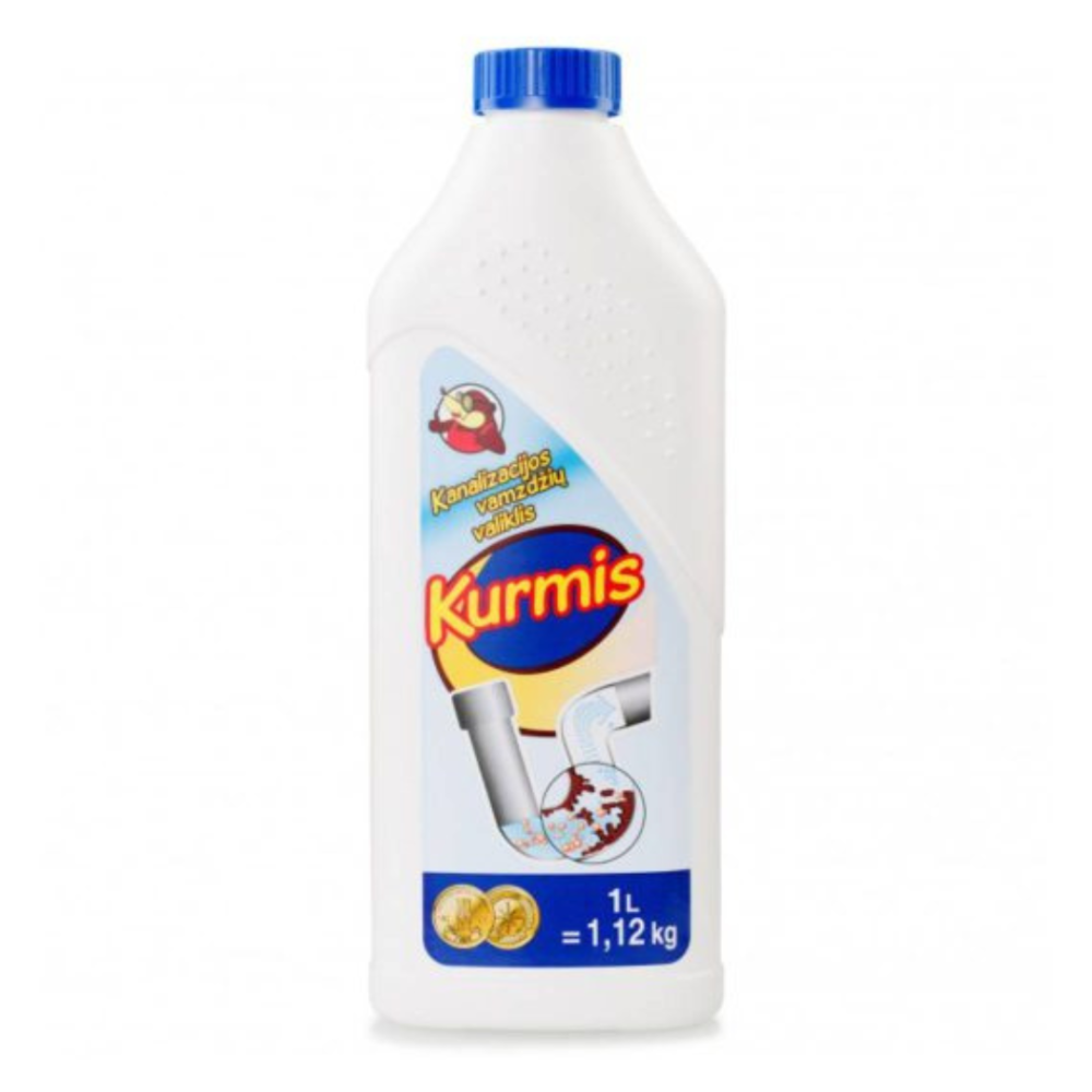 Viemärinpuhdistusneste „Kurmis liquid 1 l“. Puhdistusaineet