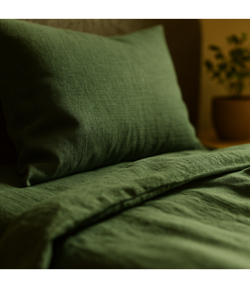 Pellava pussilakanasetti „Linen Dark Green“. Pellava pussilakanasetti