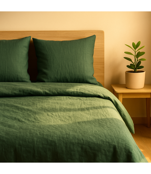Pellava pussilakanasetti „Linen Dark Green“. Pellava pussilakanasetti