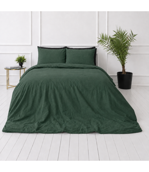 Pellava pussilakanasetti „Linen Dark Green“. Pellava pussilakanasetti