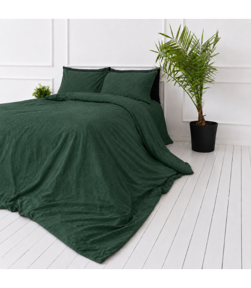 Pellava pussilakanasetti „Linen Dark Green“. Pellava pussilakanasetti