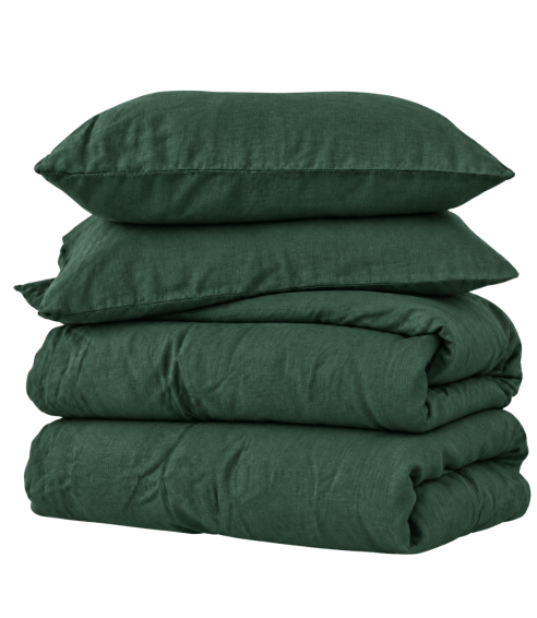 Pellava pussilakanasetti „Linen Dark Green“. Pellava pussilakanasetti