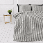 Pellava pussilakanasetti „Linen Grey Stripes“. Pussilakanasetti 150x210, 140x200 cm, 150x210 cm, 160x200 cm, 180x200 cm, 200x200 cm, 200x220 cm, 240x220 cm. Elegantti pussilakanasetti harmailla ja valkoisilla raidoilla.