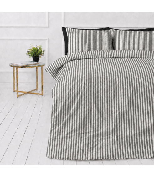 Pellava pussilakanasetti „Linen Grey Stripes“. Pellava pussilakanasetti