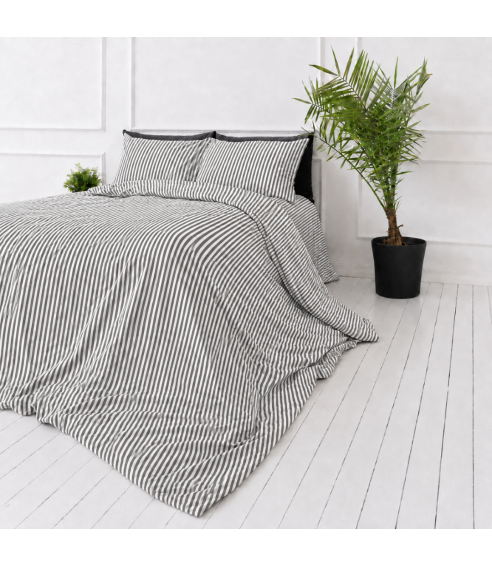 Pellava pussilakanasetti „Linen Grey Stripes“. Pellava pussilakanasetti