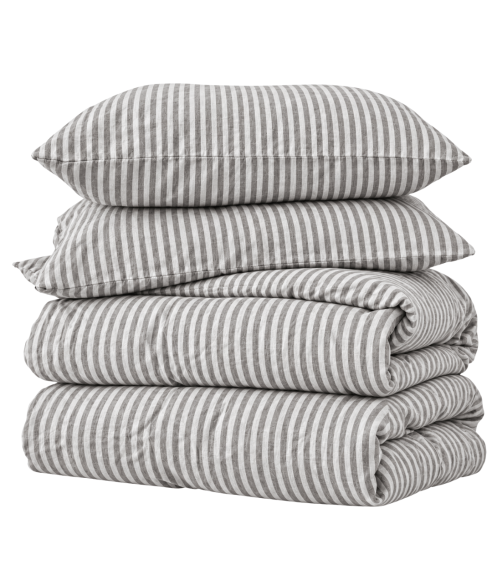 Pellava pussilakanasetti „Linen Grey Stripes“. Pellava pussilakanasetti