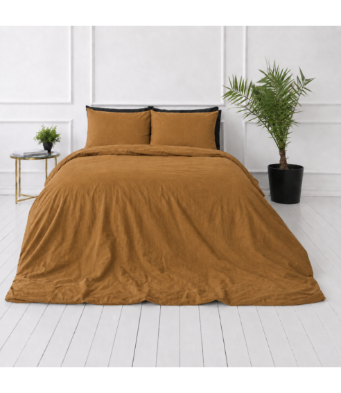 Pellava pussilakanasetti „Linen Mustard“. Pellava pussilakanasetti