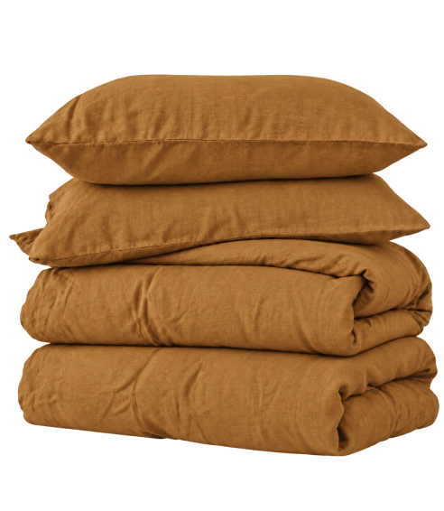 Pellava pussilakanasetti „Linen Mustard“. Pellava pussilakanasetti
