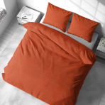 Pellava pussilakanasetti „Linen Orange“. Pellava pussilakanasetti, 140x200 cm, 200x200 cm, 200x220 cm, 220x240 cm. Minimalistinen pellavavuodevaatesetti voimakkaassa oranssissa sävyssä.