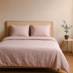 Pellava pussilakanasetti „Linen Rose“. Pellava pussilakanasetti, 140x200 cm, 200x200 cm, 200x220 cm, 220x240 cm. Minimalistinen vaaleanpunainen pellavavuodevaatesetti ilman kuvioita.