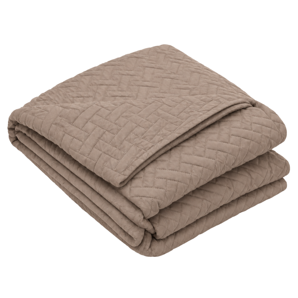 Päiväpeite „Bedspread Latte”. Viltit, 210x240 cm. Hiekanvärinen päiväpeite hienolla geometrisella tikkauskuviolla Päiväpeite „Bedspread Latte”. Viltit, 210x240 cm. Hiekanvärinen päiväpeite hienolla geometrisella tikkauskuviolla