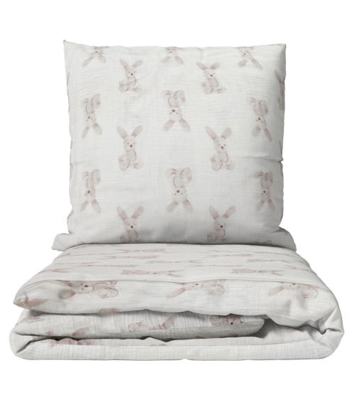 Musliininen pussilakanasetti „Sweet Bunny Rest“. Puuvilla pussilakanasetti