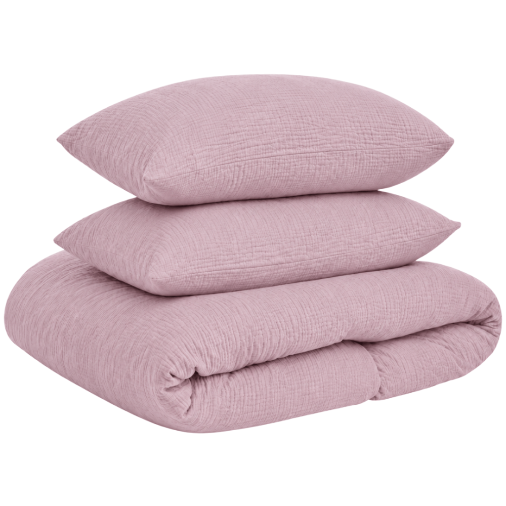 Musliini pussilakanasetti „Rose muslin“. Vuodevaatteet, 140x200 cm, 150x210 cm, 160x200 cm. Hillityn vaaleanpunainen pussilakanasetti, jossa on hienosti ryppyinen tekstuuri. Musliini pussilakanasetti „Rose muslin“. Vuodevaatteet, 140x200 cm, 150x210 cm, 160x200 cm. Hillityn vaaleanpunainen pussilakanasetti, jossa on hienosti ryppyinen tekstuuri.