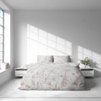 Pussilakanasetti „Aubrielle“. Kuvioitu pussilakanasetti, 140x200 cm, 150x210 cm, 160x200 cm, 180x200 cm, 200x200 cm, 200x220 cm, 240x210 cm. Hienovaraisen sävyinen vuodevaatesetti kasvikontuurikuviolla