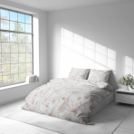 Pussilakanasetti „Aubrielle“. Kuvioitu pussilakanasetti, 140x200 cm, 150x210 cm, 160x200 cm, 180x200 cm, 200x200 cm, 200x220 cm, 240x210 cm. Vuodevaatesetti hienovaraisella kukka- ja lehtiviivapiirroksella