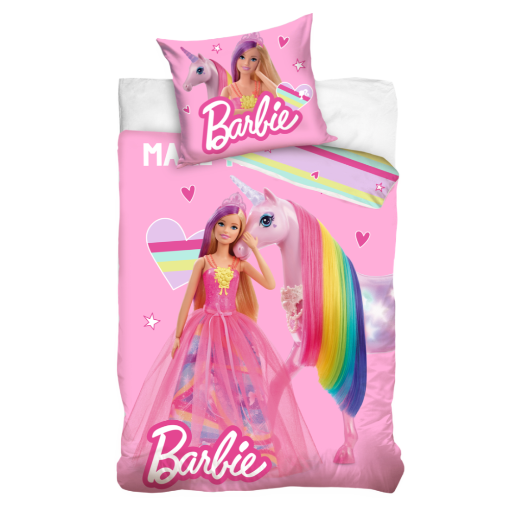 Lasten pussilakanasetti „Barbie“. Lasten pussilakanasetti, 140x200 cm
