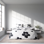 Pussilakanasetti „Black Flowers“. Pussilakanasetti 140x200, 140x200 cm, 150x200 cm, 160x200 cm, 180x200 cm, 200x200 cm, 200x220 cm