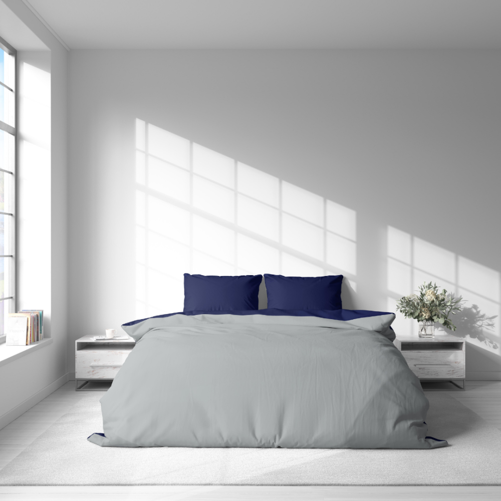 Pussilakanasetti „Navy Harbor“. Sininen pussilakanasetti, 140x200 cm, 150x210 cm, 160x200 cm, 180x200 cm, 200x200 cm, 200x220 cm, 240x210 cm
