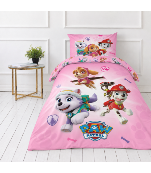 Pussilakanasetti „Paw Patrol Pink“. Puuvilla pussilakanasetti