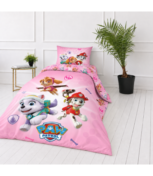 Pussilakanasetti „Paw Patrol Pink“. Puuvilla pussilakanasetti